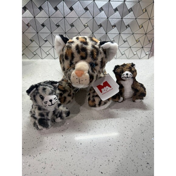 Rare MorisMos Cheetah Leopard Cat 19” Plush w two 6” Kittens stuffed animal - Picture 1 of 9